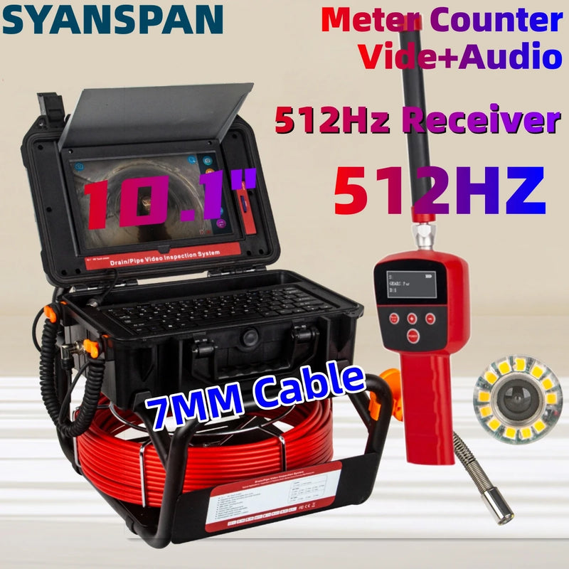 Sewer Pipe Inspection Camera 10.1"HD1080P Touch Screen,SYANSPAN Industrial Endoscope 512Hz Sonde+Locator/Receiver+Self-leveling