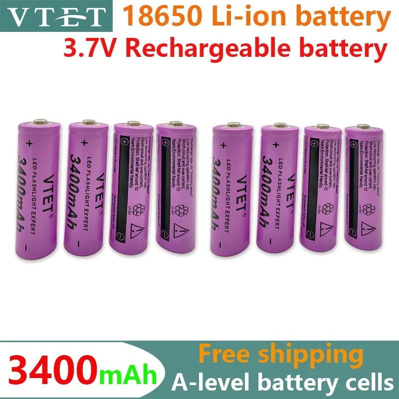 2024 New 18650 Battery Lithium Rechargeable  3400mAh Lithium Battery 3.7 V for Bright Flashlight Toy Rechargeable Battery