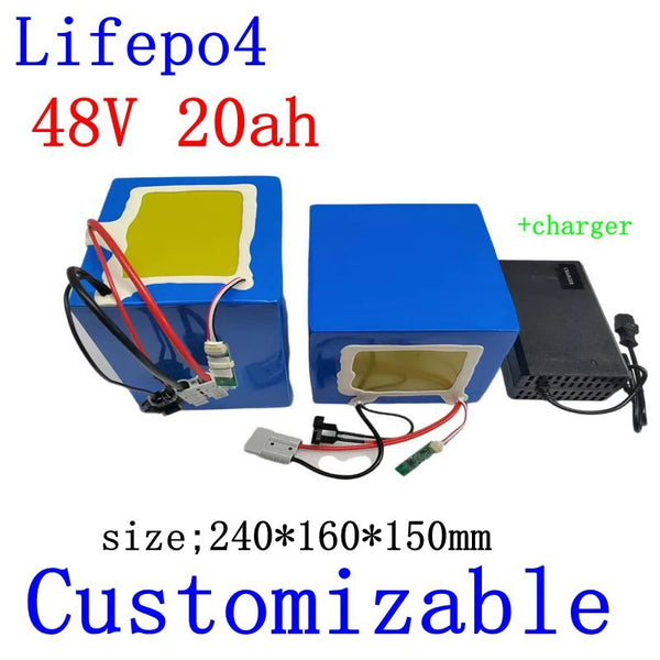 Batterie au lithium LiFePO4, 48V, 20Ah, cellule LiFePO4, BMS 16S, 51.2V, 2000W, scooter électrique, vélo électrique, vélo électr