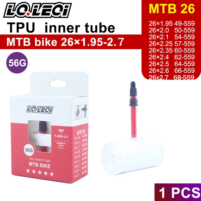 LQLEQI MTB 26 27.5 29 Bicycle Inner Tube Ultra Light Camera TPU 29x1.95 2.0 2.1 2.2 2.3 2.4 2.5 2. 6-inch mountain bike tires