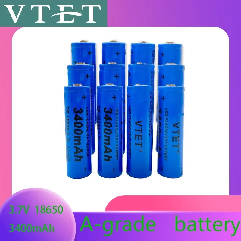 2024 New 18650 3.7V 3400mAh Rechargeable Battery for Flashlight, Lithium ion Battery, Toy and Home Appliances A-grade battery