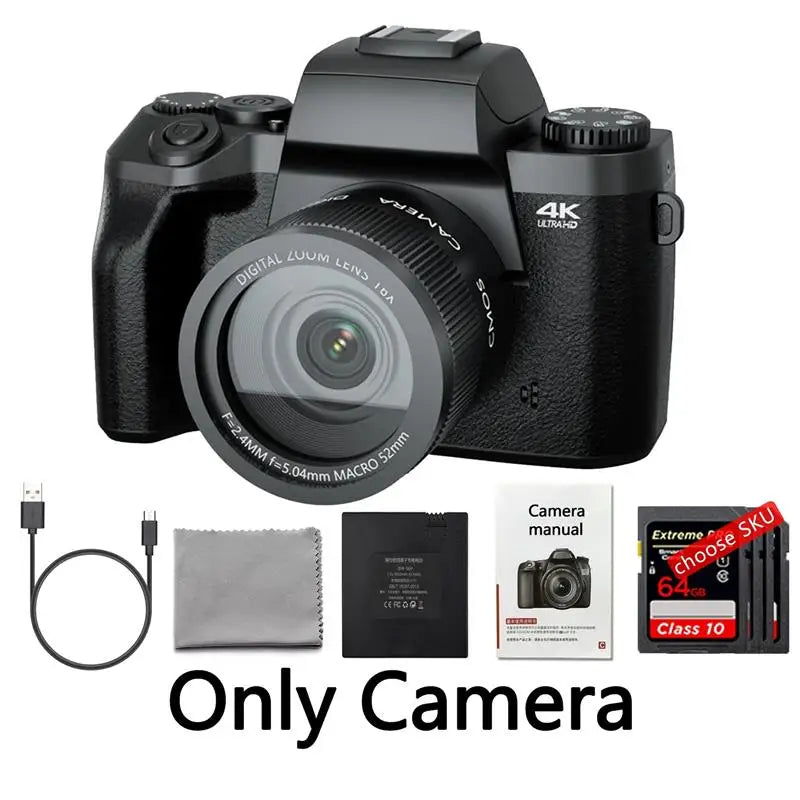 New! 4K HD Digital Camera DSLR Camcorder 64MP Auto Focus Photography YouTube Streaming 16X Zoom Optical 4.0"Touch Screen Video