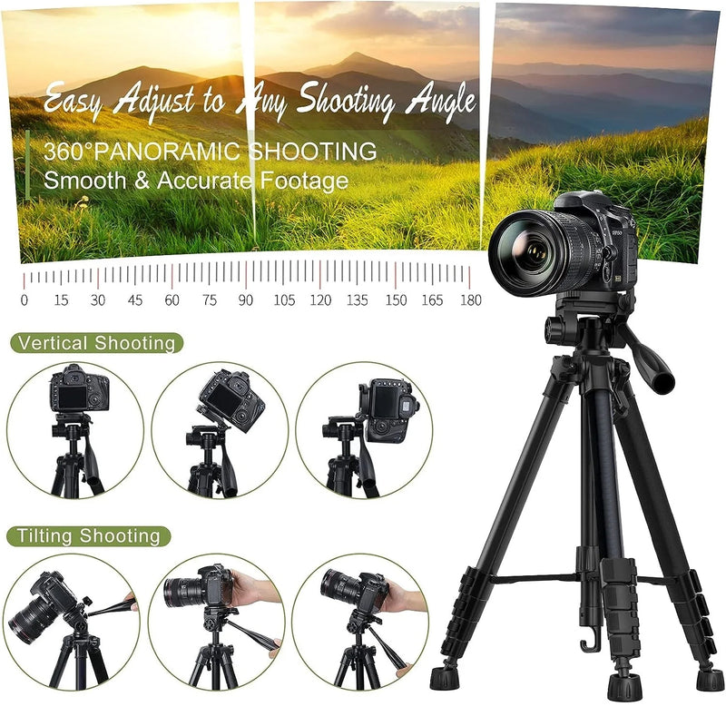 175cm/68.9in Tall Aluminum Alloy Portable Tripod for Camera DSLR Canon Nikon, 360 Degree Panorama Photography Phone Stand