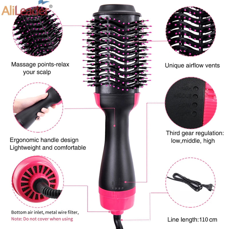 3 In 1 Hair Dryer Hot Air Brush Styler & Volumizer One Step Hair Straightener Curler Electric Blow Dryer Brush Wet And Dry Used