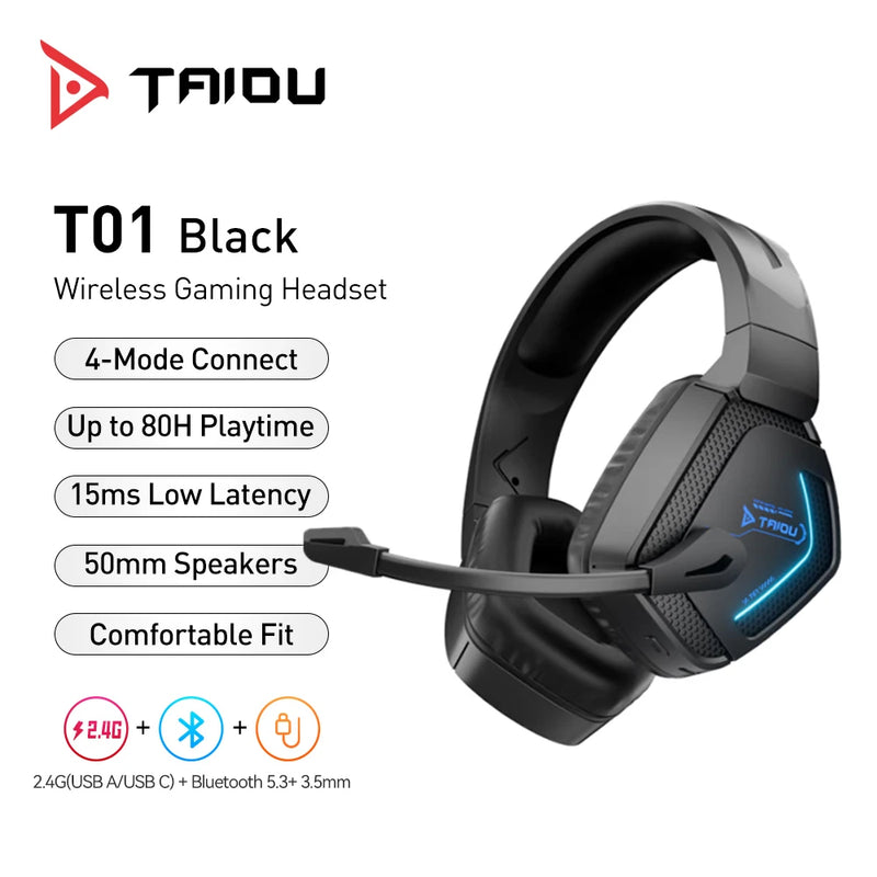 TAIDU T01 Gaming Headset High Quality Wireless Bluetooth Headphones 50mm Wired Quad-mode Earphone Gamer's Choice For PC Laptop