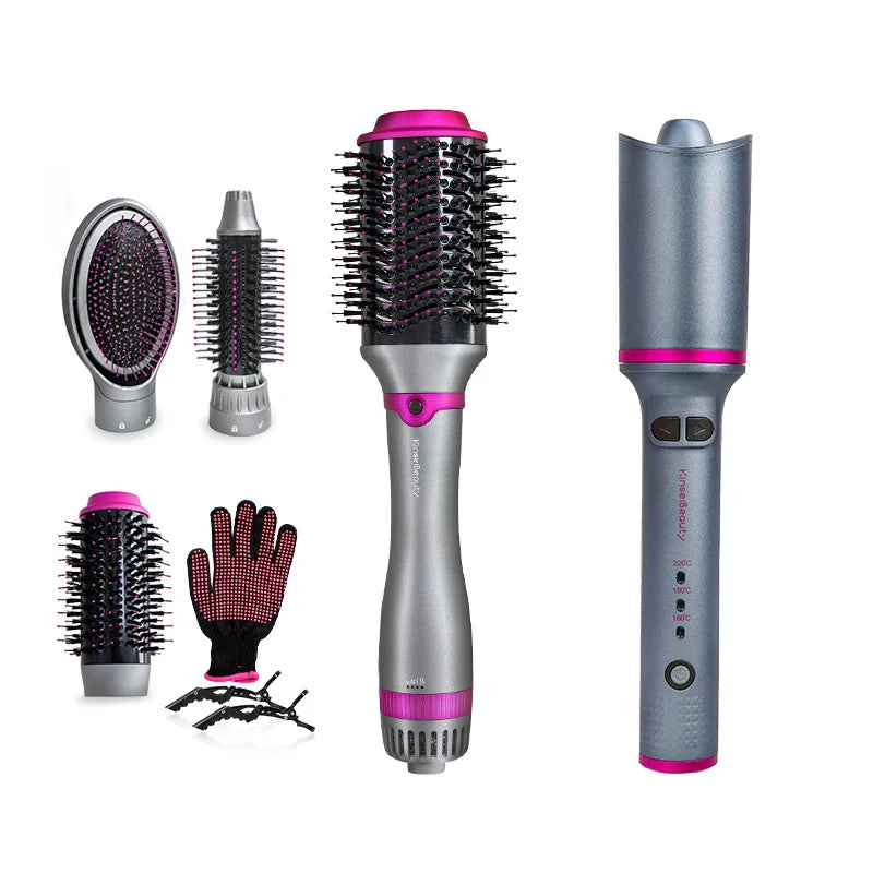 1200W Hair Dryer Hot Air Brush Styler Replaceable Head Straightener Curler Comb Roller One Step Electric Ion Blow Dryer Brush