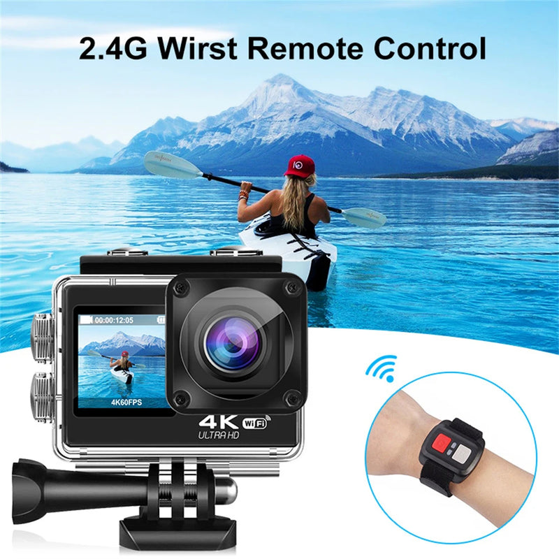 Q60AR Camera 4K 30FPS 24MP WiFi Action Camera 170° Wide Angle Waterproof Camera Dual Screen Display For Outdoor Sports Diving