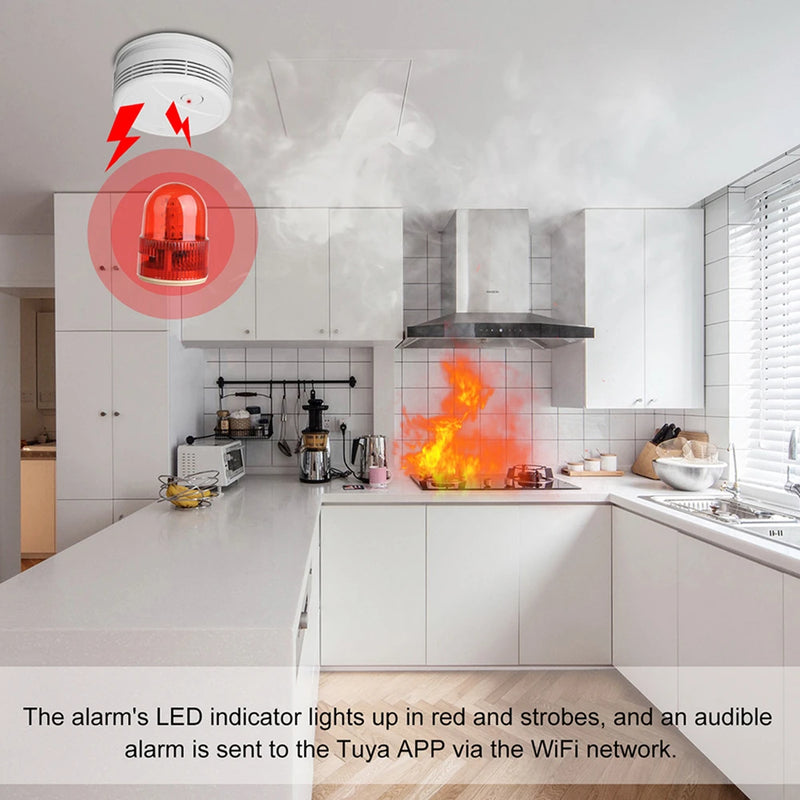 Tuya WiFi Smoke Alarm Fire Protection Smoke Detector Fire Alarm Home Security System Firefighters Smoke Sensor