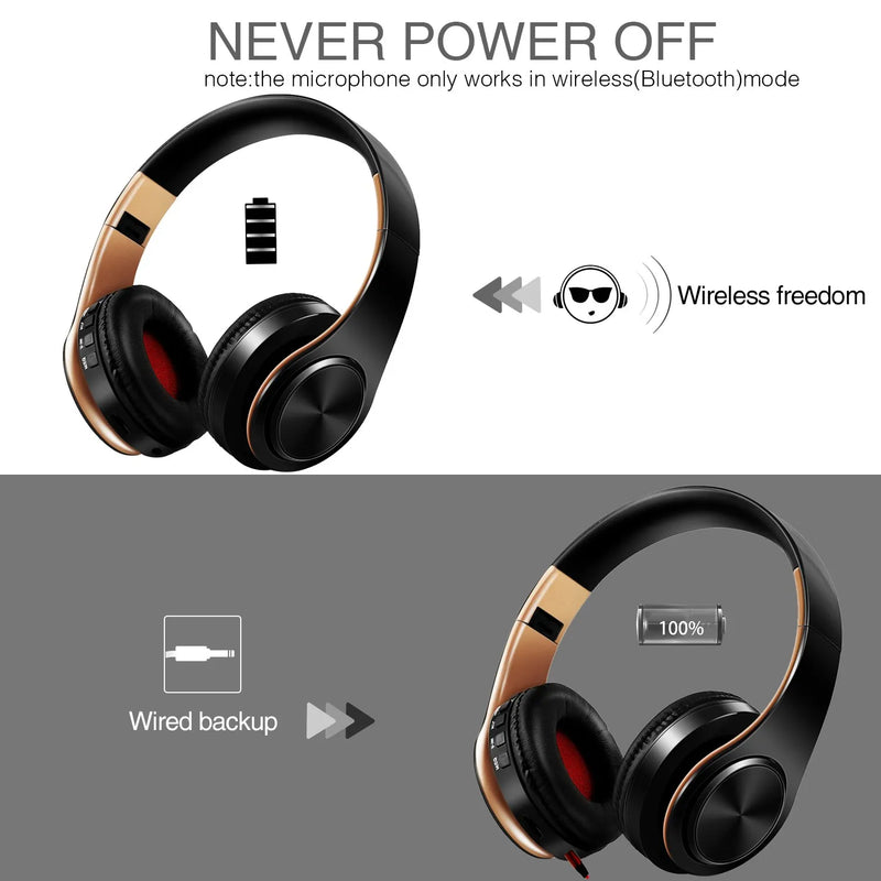 HIFI Stereo Earphones Bluetooth Headphone Music Headset FM and Support SD Card with Mic for Mobile Xiaomi Iphone Sumsamg Tablet