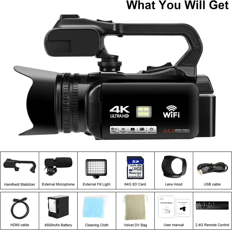 4.0"Touch Screen Digital Video Camera YouTube Camcorder 4K Ultra HD camera 64MP Streaming Camera