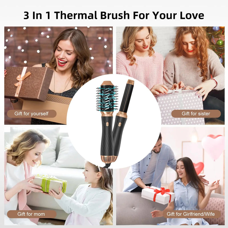 6 in One Blow Dryer Brush 60000RPM, Upgraded Hot Air Brush, Curling Wand Curling Iron Brush Blow Dryer with 3 Temp