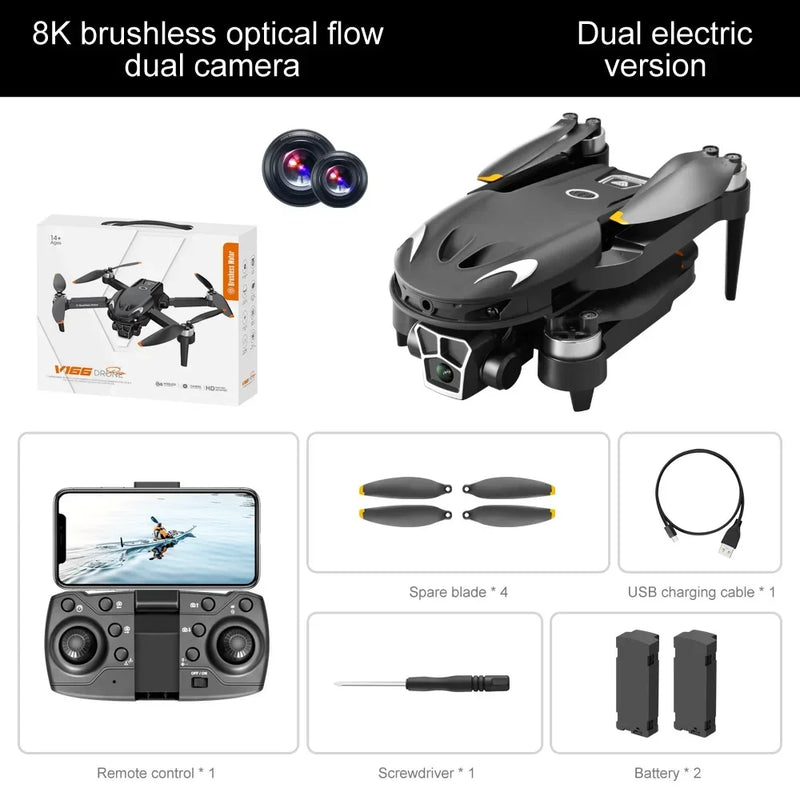 V166 Drone 8k Profesional HD Dual Camera Aerial Photography 360 Obstacle Avoidance Optical Flow WIFI Two-axis FPV Aircraft Dron