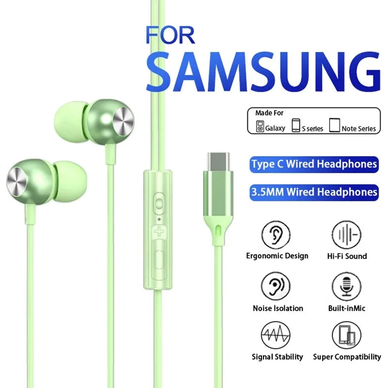 New In-Line Control With Microphone Wired Headset For Apple 15 Android Type-C 3.5mm Interface In-Ear Gaming Headset