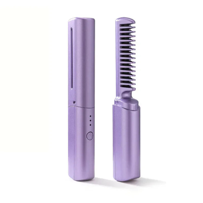 Portable Wireless Electric Hair Brushes Heating Straight Curly Negative Ion Hot Straightener Comb USB Charge Home Travel Women