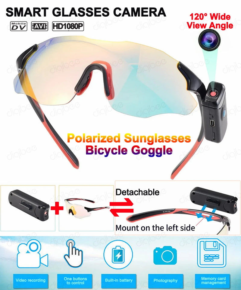 New Outdoor Sport Action DV Cycling Polarized Sunglasses HD 1080P Mini Camera Smart Glasses Camera Video Recorder Bicycle Goggle