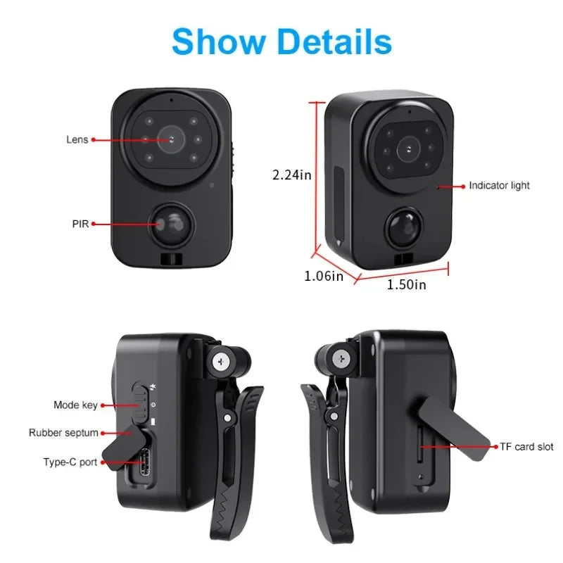 1080P Home Grade Waterproof Camera Portable Back Clip Infrared Night Vision Mini Portable Camera Outdoor Cycling/sports Recorder