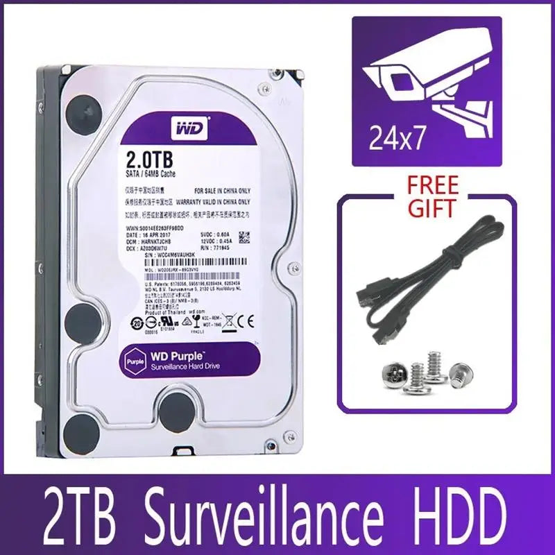 New! WD Surveillance 2TB Hard Drive Disk SATA III 64M 3.5" HDD HD Harddisk For Security System Video Recorder DVR NVR CCTV