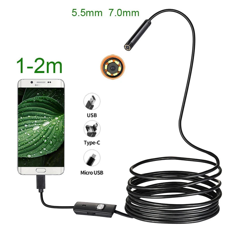 3 In 1 Mini Endoscope Camera Android Micro USB Type-C 7mm Borescope Waterproof LED Car Inspection for Laptop PC Samsung Huawei