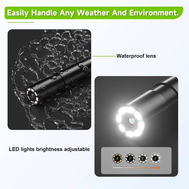 2-100m Hand-held Endoscope 1080P Camera Battery Replaceable 2.8'' IPS Color Screen Waterproof Borescope Rigid Cable Inspect Pipe