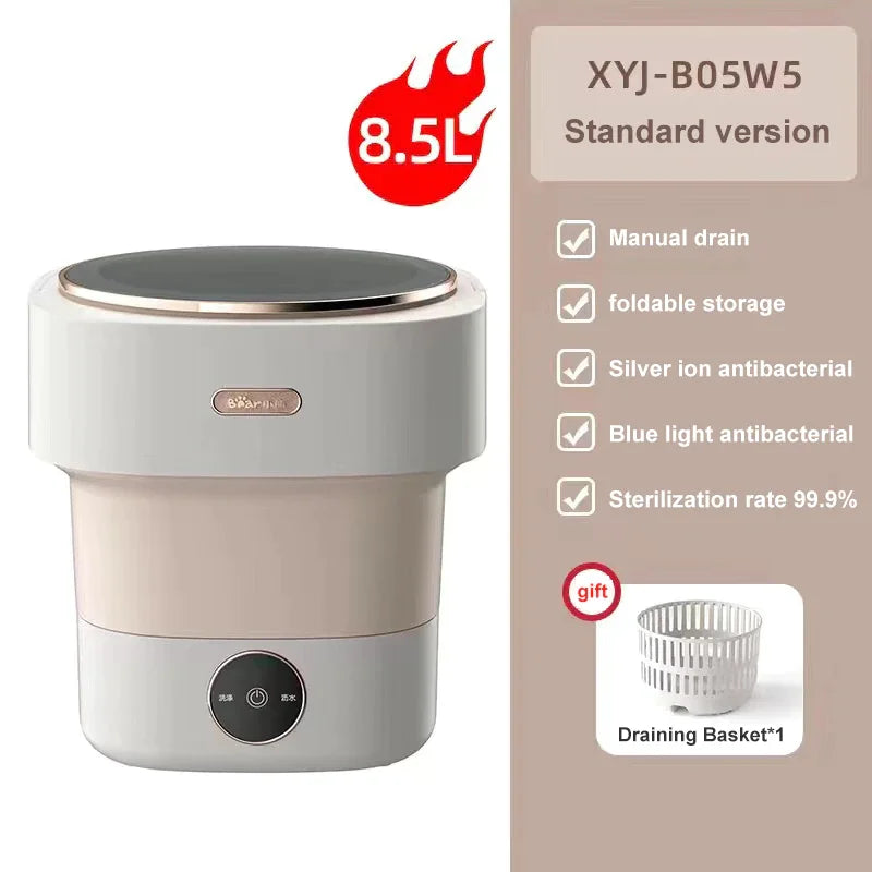 8.5L Portable Washing Machine Foldable Mini Underwear Socks Clothes with Dryer Bucket Washer Camping Home Appliance