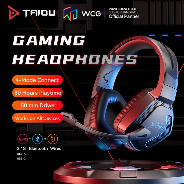 TAIDU T01 Gaming Headset High Quality Wireless Bluetooth Headphones 50mm Wired Quad-mode Earphone Gamer's Choice For PC Laptop