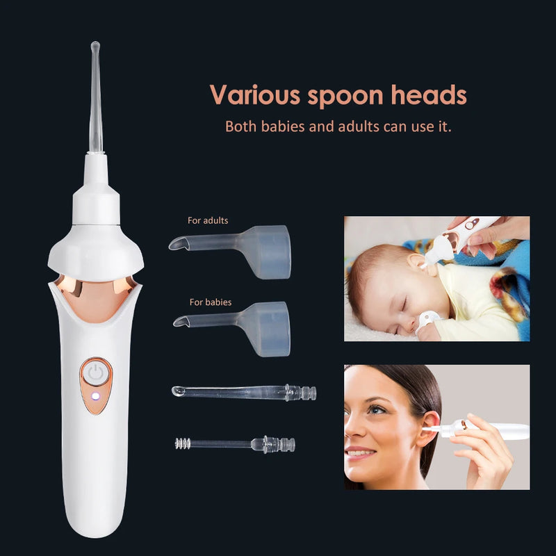 Electric Luminous Ear Wax Suction Remover Ear Pick Set Rechargeable LED Light Visual Ear Cleaner Tool For Children Adults