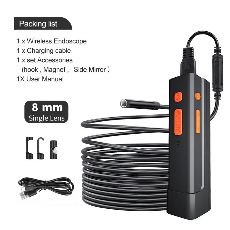 Wireless Endoscope 1080P HD Single & Dual WiFi Borescope IP67 Waterproof Endoscope Camera with Light for Android iOS Smartphone