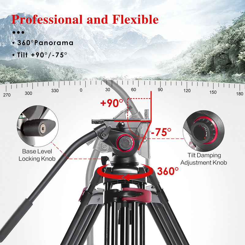 miliboo Video Tripod Heavy Duty Fluid head,Professional Camera Tripod Stand,Grounder Spreader Max Loading 33LB MTT609A