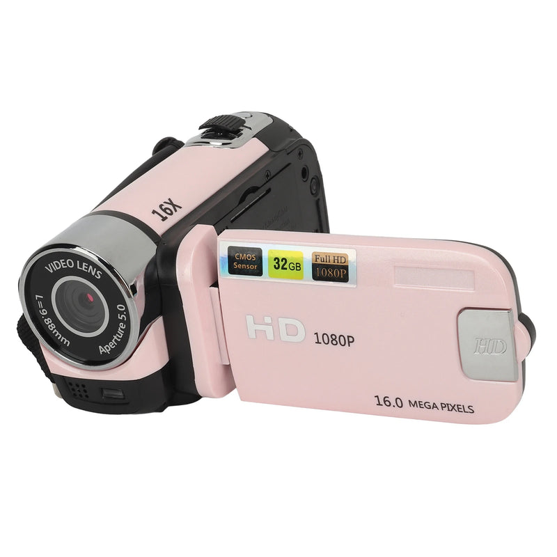 D90 1080P 16MP Digital Camera 2.4 Inch Rotatable Screen Camcorder 16X Zoom HD Video Recorder With Fill Light Pink