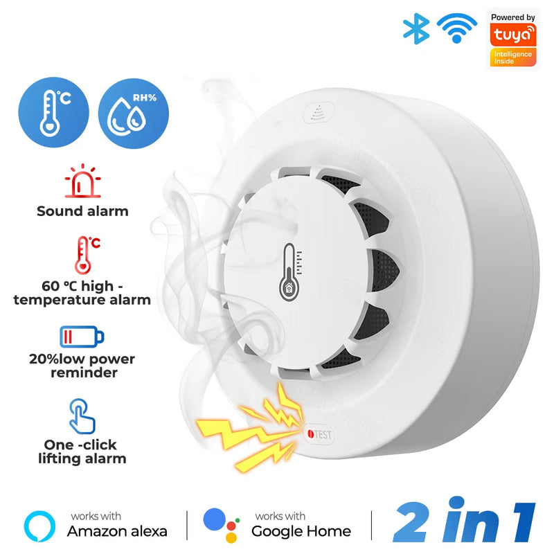 Tuya Wifi Smoke Sensor Alarm 80DB Smart Fire Temperature And Humidity Detector Security Protection Alexa Google Home Smart Life