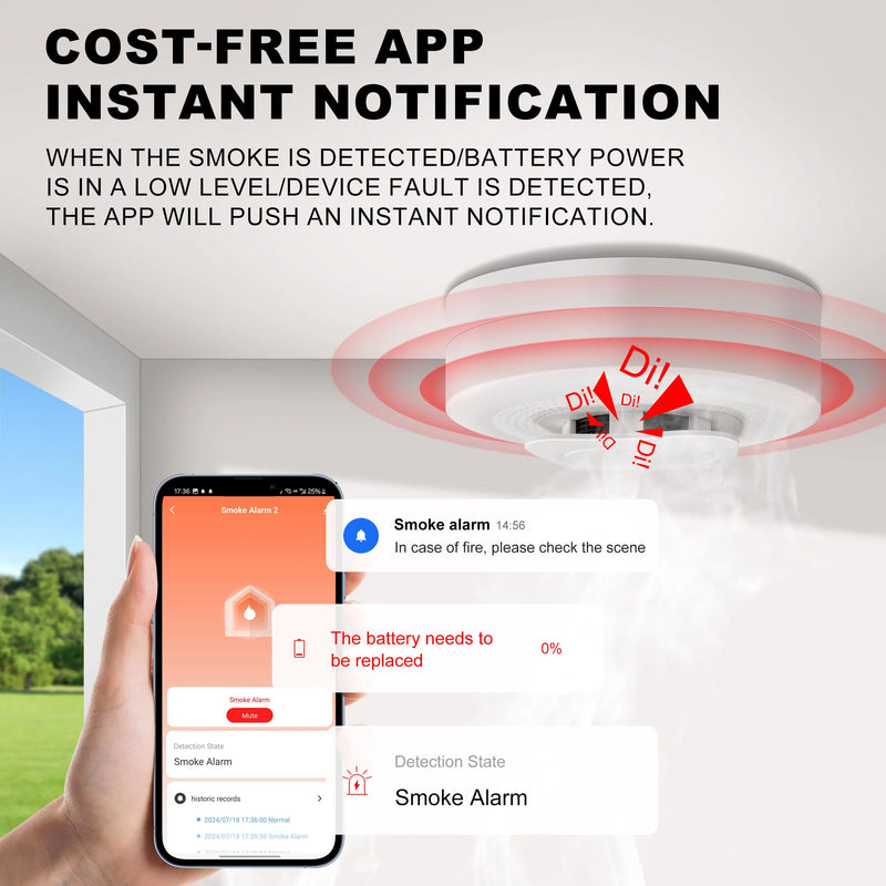 Kemek Tuya ZigBee Smoke Detector Wireless Smart Fire Alarm Sensor Supports APP Instant Notification 85 dB Alarm Battery Powered