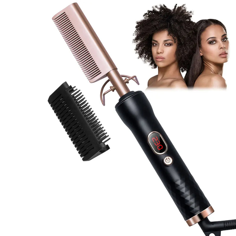 2 In 1 Electric Hot Heating Comb Hair Iron Straightening Brush Professional Hair Curler Straightener Wet Dry Brush Styling Tools