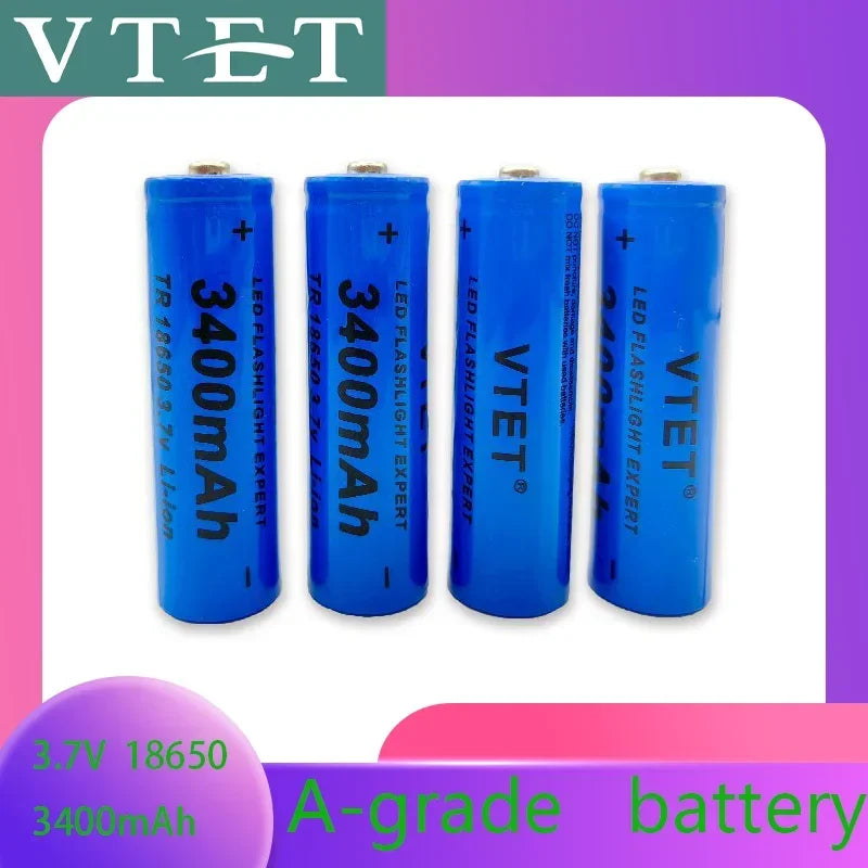 2024 New 18650 3.7V 3400mAh Rechargeable Battery for Flashlight, Lithium ion Battery, Toy and Home Appliances A-grade battery