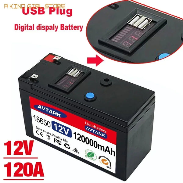 12v 12000mAh18650 rechargeable battery pack DC 12.6V 120Ah battery for solar energy electric vehicle battery+12.6v3A charger