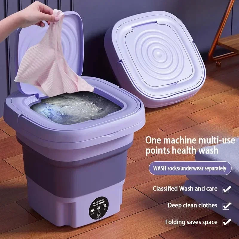 8L Washing Machine 220V Foldable Portable Socks  Underwear Panties Retractable Household Washing Machine With Spinning Dry