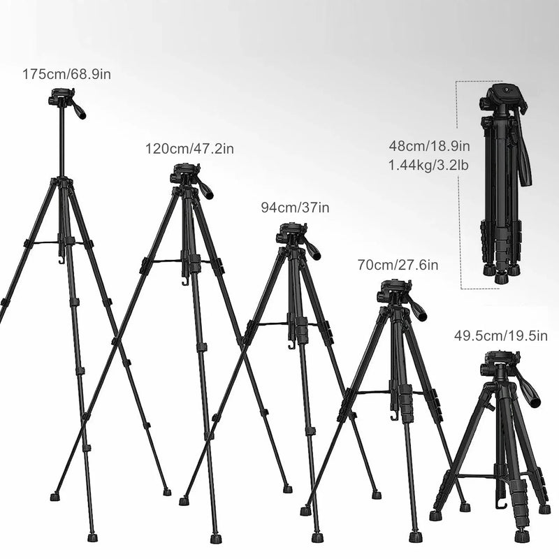 175cm/68.9in Tall Aluminum Alloy Portable Tripod for Camera DSLR Canon Nikon, 360 Degree Panorama Photography Phone Stand