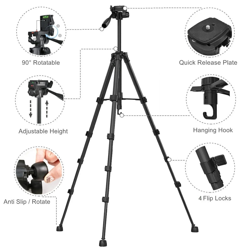 175cm/68.9in Tall Aluminum Alloy Portable Tripod for Camera DSLR Canon Nikon, 360 Degree Panorama Photography Phone Stand