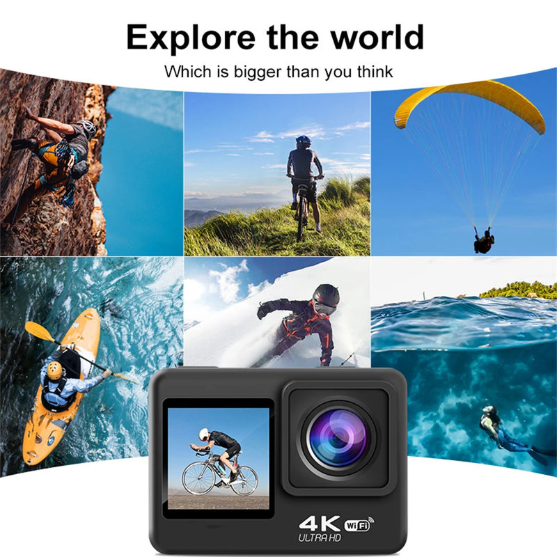 Q60AR Camera 4K 30FPS 24MP WiFi Action Camera 170° Wide Angle Waterproof Camera Dual Screen Display For Outdoor Sports Diving