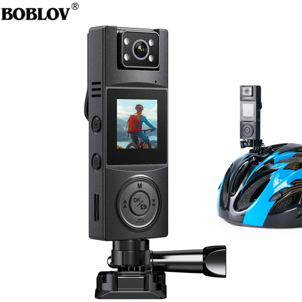 BOBLOV A23Pro Body Camera 180°Rotatable Lens 2K Small Body Camera Night Vision 7-Hour Recorder with a Car Mount for Cycling Cams