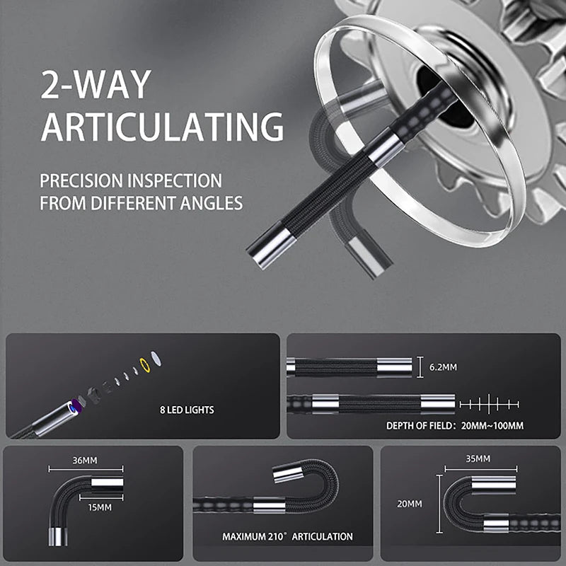 Two-Way Articulation Borescope 1080P 6.2MM HD Steerable Endoscope Camera with 4.3 INCH LCD Monitor For Wall Engine Hole Camera