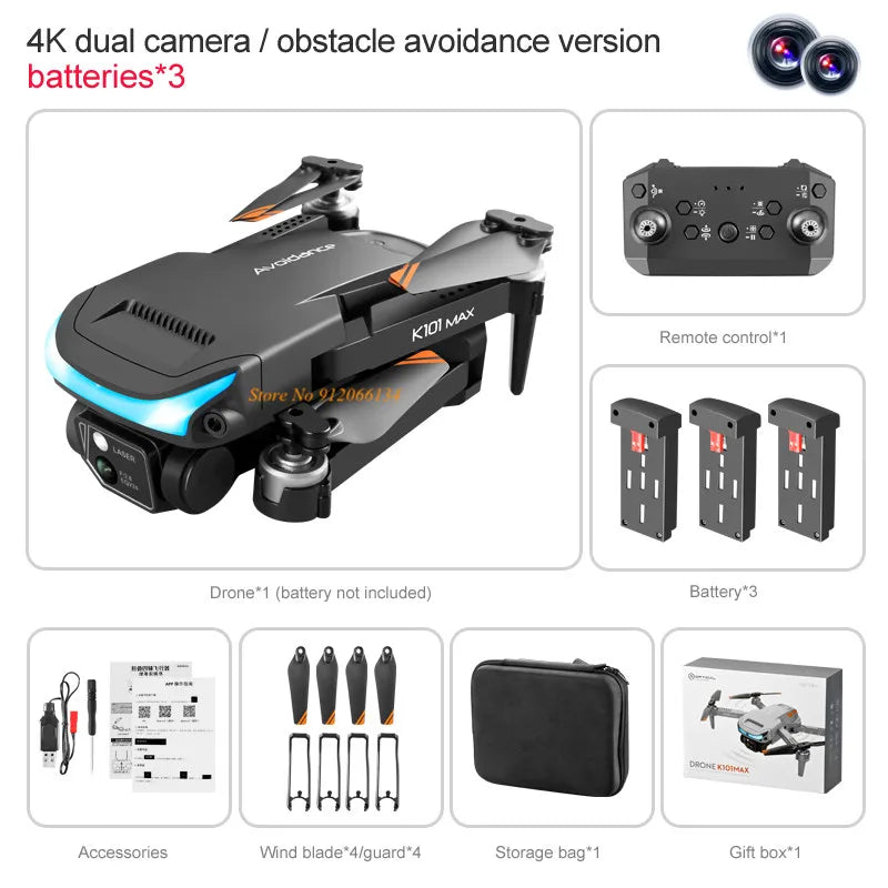 Three Way Obstacle Avoidance WiFi FPV 4K Remote Control Drone 2.4G One Key Return Optical Flow Foldable RC Quadcopter Drone Toy