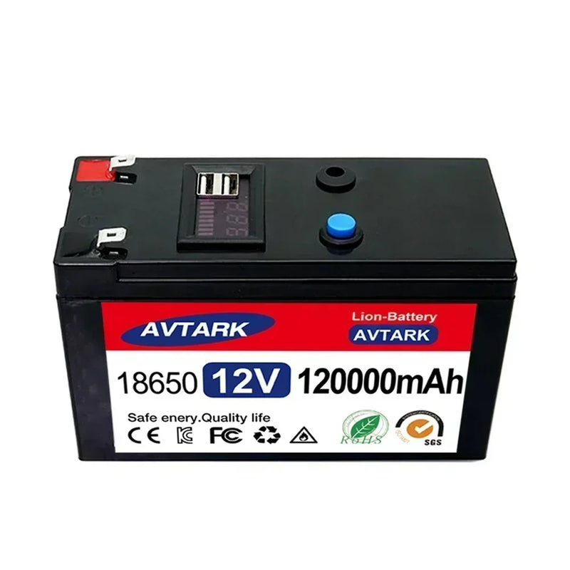 12V Battery 120Ah 18650 lithium battery pack Rechargeable battery for solar energy electric vehicle battery+12.6v3A charger