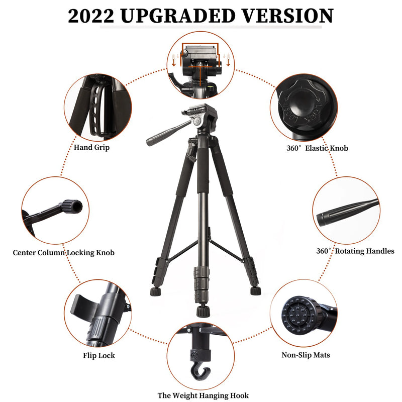 210cm Camera Tripod Aluminum Travel Tripods Compatible with DSLR SLR Canon Nikon iPhone Video Live Stream Vlogging Photography