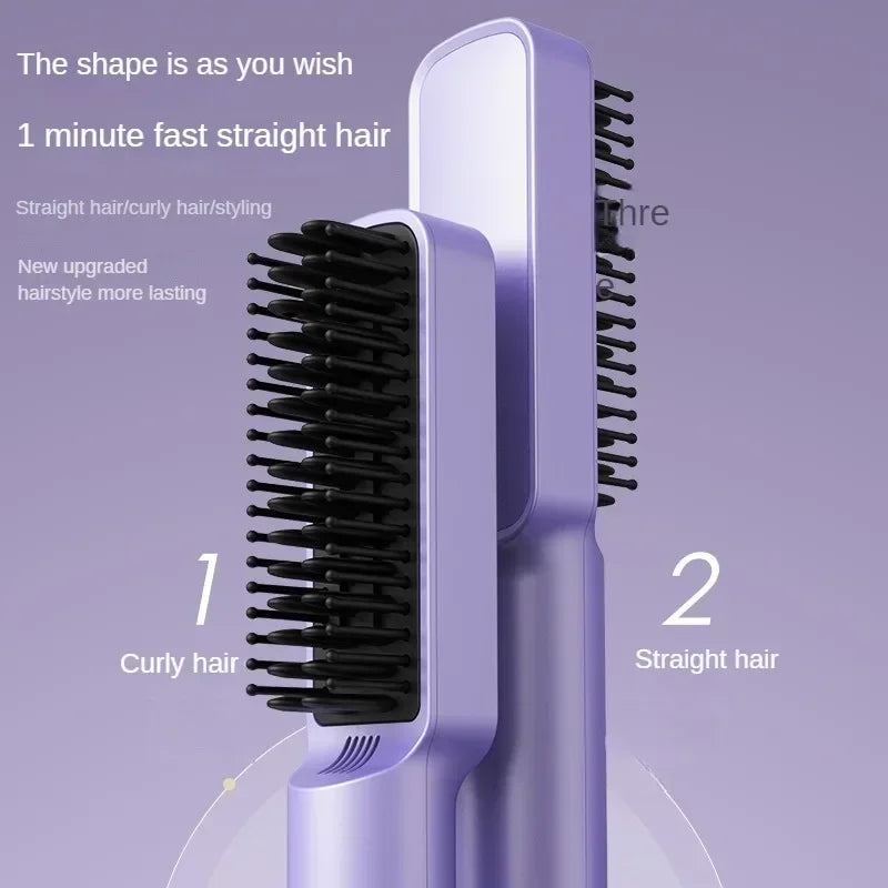 Portable Electric Hair Straightener Rechargeable Hair Straightener Brush Fashionable Negative Ion Straightening Comb Hair Brush