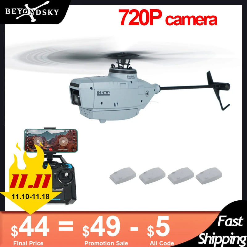 New! C127 RC Helicopter 720P RC Drone Camera Wide Angle 2.4GHz 6-Axis Wifi Single Paddle Optical Flow RC Toy