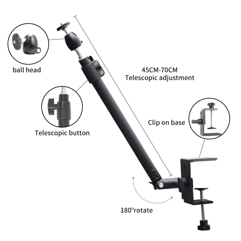 SH Desktop Light Stand C-clamp Light Tripod With 1/4" Ball Head Adjustable Tabletop Bracket Stand For Camera, Ring Light