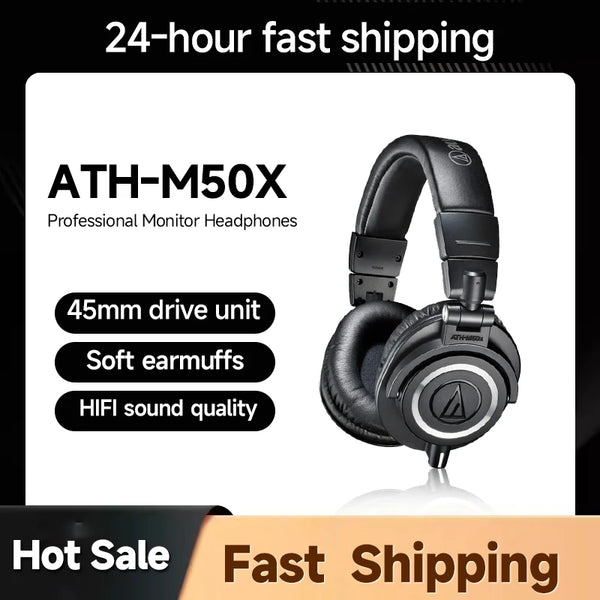 Audio-Technica ATH-M50X Professional Studio Monitoring Headphones Hifi Music Headset with Detachable Cable