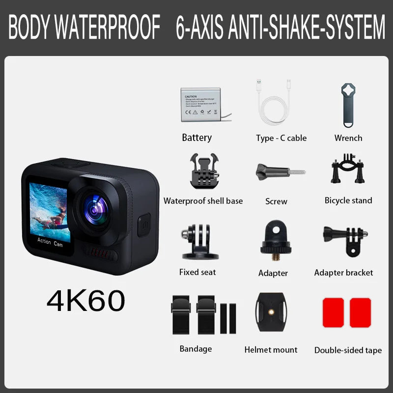 5K Action Camera 4K 60FPS WiFi Outdoor sports DV EIS Dual Screen Touch Body Waterproof Action Camera for Vlog