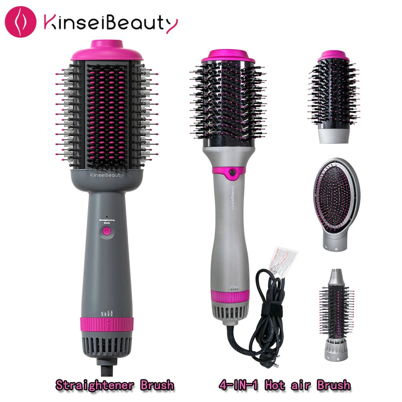 1200W Hair Dryer Hot Air Brush Styler Replaceable Head Straightener Curler Comb Roller One Step Electric Ion Blow Dryer Brush