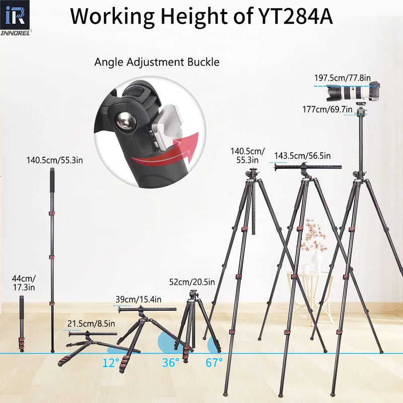 INNOREL YT284A Professional Aluminium Alloy Camera Tripod Horizontal Stand for DSLR Video Camcorder with Center Column Load 20kg